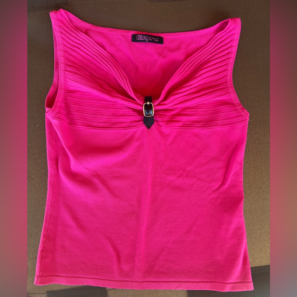 Vibrant Pink Top with Black Buckle